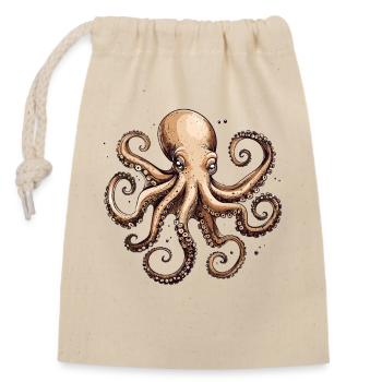 Detailreiche Oktopus-Design mit Textur - Verschließbarer Geschenkbeutel aus Baumwolle (14x20cm) - Natur - Vorne