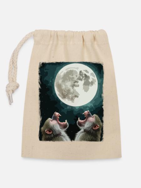 Mond und Pavian Nachthimmel - Verschließbarer Geschenkbeutel aus Baumwolle (14x20cm) - Natur