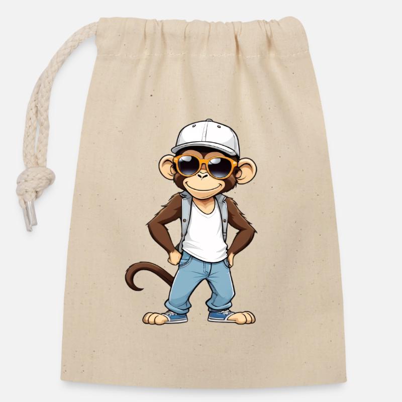 Cool Affe mit Sonnenbrille und Cap - Verschließbarer Geschenkbeutel aus Baumwolle (14x20cm) - Natur