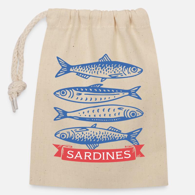 Sardinen - Verschließbarer Geschenkbeutel aus Baumwolle (14x20cm) - Natur