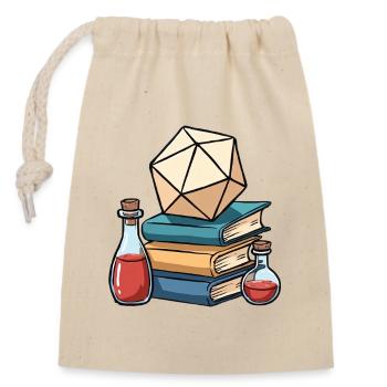 W20 auf Büchern & Heiltränken – Fantasy Dice - Verschließbarer Geschenkbeutel aus Baumwolle (14x20cm) - Natur - Vorne