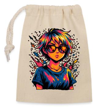 Explosion de couleurs astucieuse avec des lunettes de soleil - Sac cadeau en coton avec cordon (14 x 20 cm) - nature - Devant