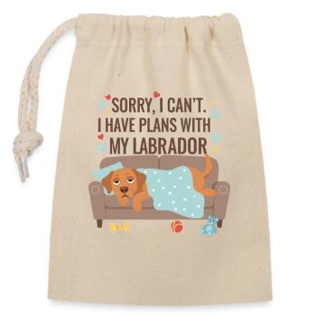 Labrador Couch Kuscheldecke Motiv - Verschließbarer Geschenkbeutel aus Baumwolle (14x20cm) - Natur - Vorne