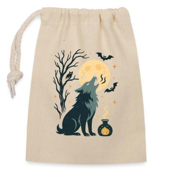Loup de lune hurlant dans la nuit - Sac cadeau en coton avec cordon (14 x 20 cm) - nature - Devant