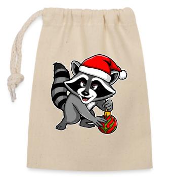 Raccoon with Santa Hat Ornament - Closable cotton gift bag (14x20cm) - nature - Front