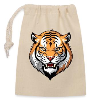 Tigerkopf Grafik Tribal Stil - Verschließbarer Geschenkbeutel aus Baumwolle (14x20cm) - Natur - Vorne