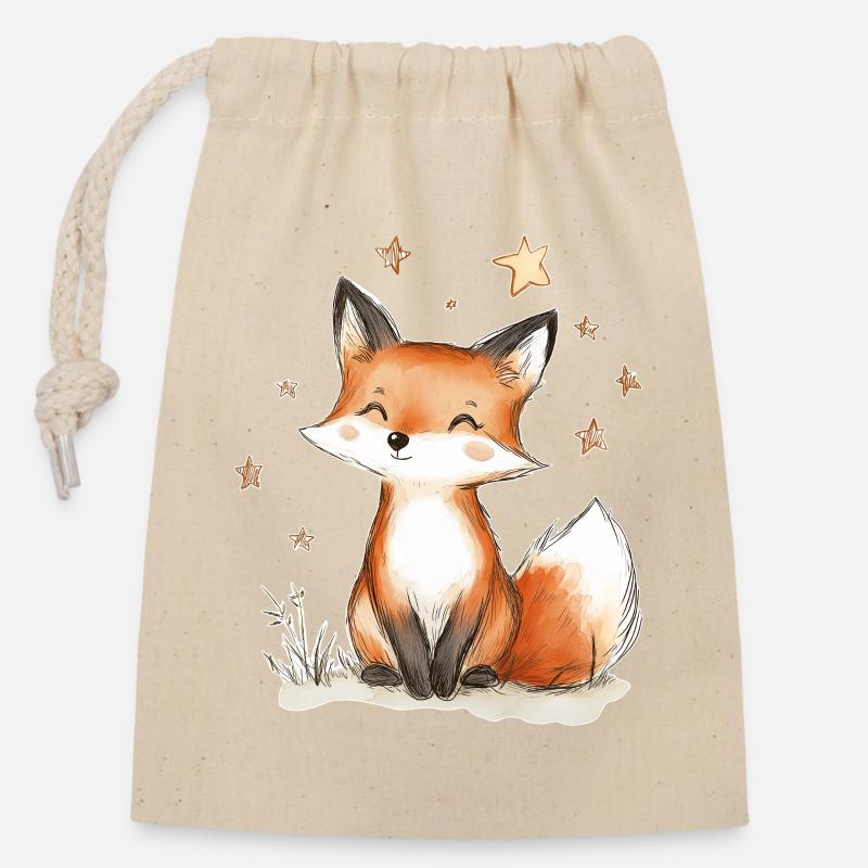 Fuchs und Sterne - Verschließbarer Geschenkbeutel aus Baumwolle (14x20cm) - Natur