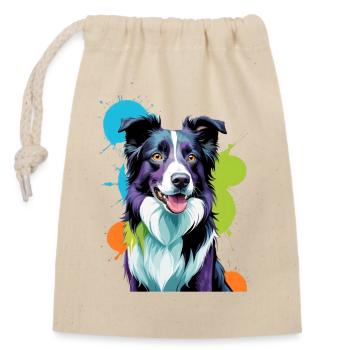 Colorful Border Collie - Closable cotton gift bag (14x20cm) - nature - Front