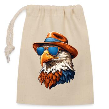 Eagle with hat and sunglasses - Closable cotton gift bag (14x20cm) - nature - Front