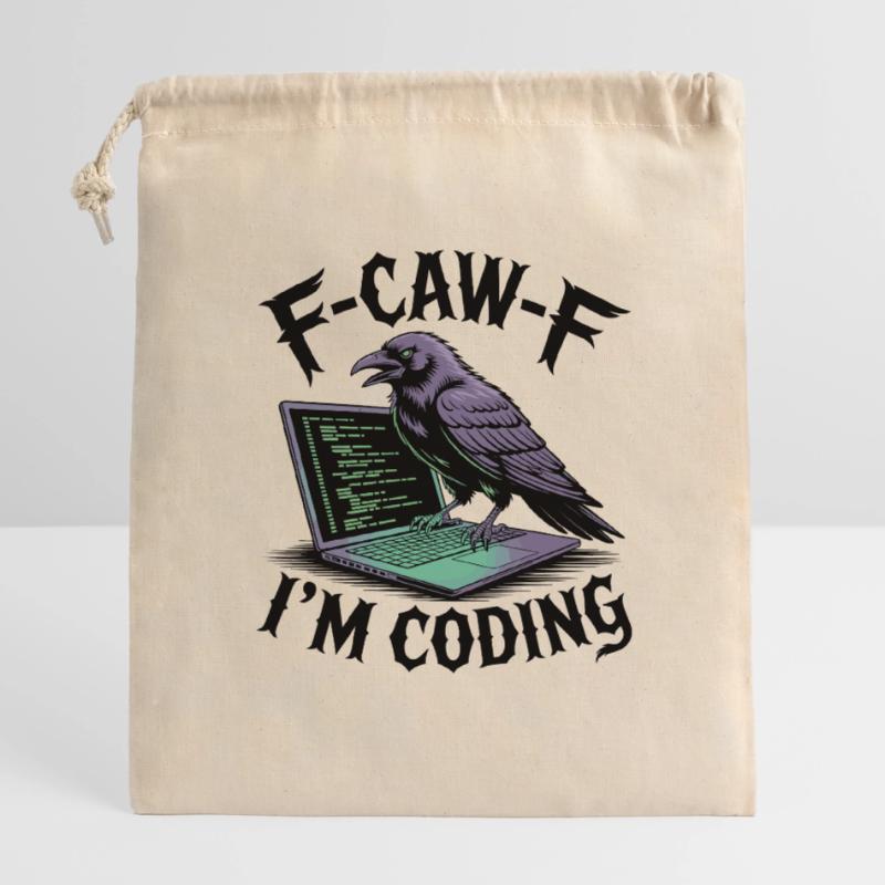 RabenCoder: Code Raven am Laptop Verschließbarer Geschenkbeutel aus Baumwolle (14x20cm)