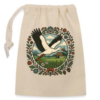 Polish Stork Folk Art Countryside Design - Closable cotton gift bag (14x20cm) - nature - Front