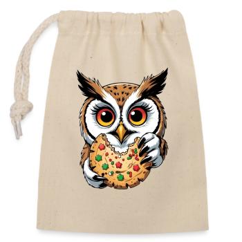Owl with big biscuit illustration - Closable cotton gift bag (14x20cm) - nature - Front