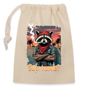 Racoon Sunset Streetstyle - Sac cadeau en coton avec cordon (14 x 20 cm) - nature - Devant