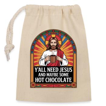 Jesus mit Kaffee und Kakao - Verschließbarer Geschenkbeutel aus Baumwolle (14x20cm) - Natur - Vorne