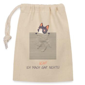 Curious Cat – Funny 3D Line Effect - Closable cotton gift bag (14x20cm) - nature - Front