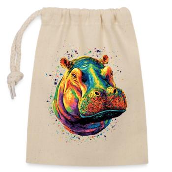 Nilpferd Flusspferd Mama Hippopotamus Cooles Hippo - Verschließbarer Geschenkbeutel aus Baumwolle (14x20cm) - Natur - Vorne