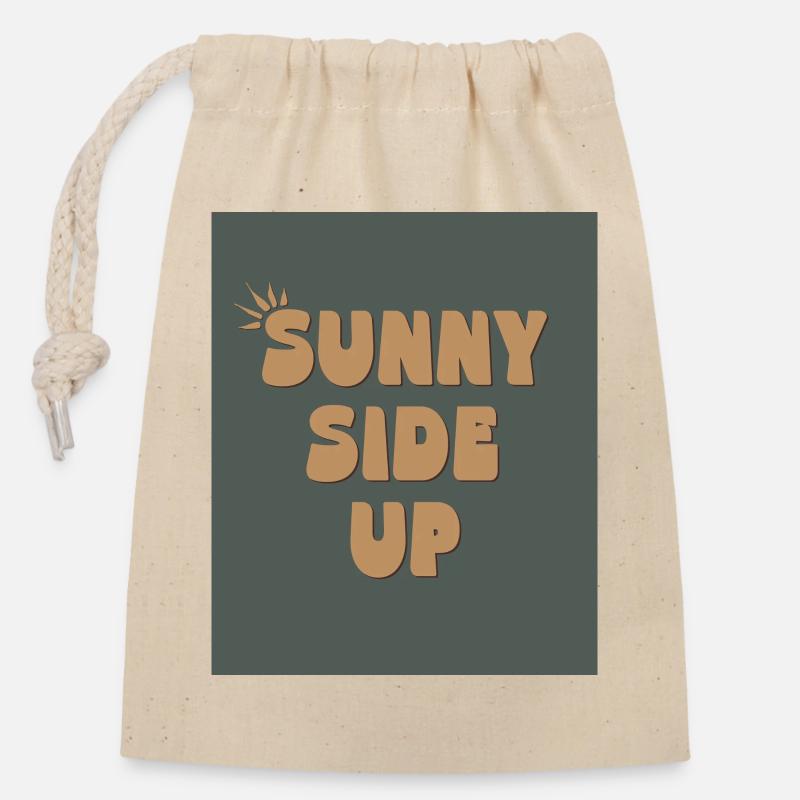 Sunny Side Up – Stay Bright & Positive - Verschließbarer Geschenkbeutel aus Baumwolle (14x20cm) - Natur