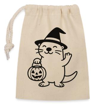 Otter mit Halloween Zauberhut - Verschließbarer Geschenkbeutel aus Baumwolle (14x20cm) - Natur - Vorne