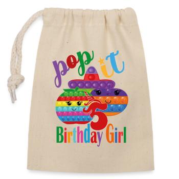 pop it Fille d’anniversaire 5 - Sac cadeau en coton avec cordon (14 x 20 cm) - nature - Devant