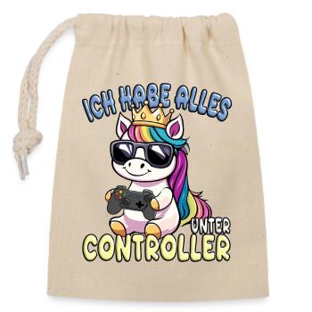 Einhorn Krone controller gaming - Verschließbarer Geschenkbeutel aus Baumwolle (14x20cm) - Natur - Vorne