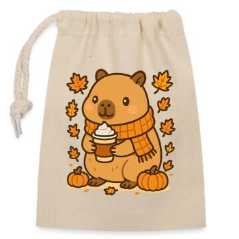 Capybara with Pumpkin Latte – Cozy Autumn Vibes - Closable cotton gift bag (14x20cm) - nature - Front