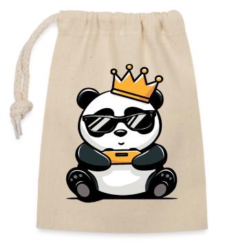 Panda Controller und Krone - Verschließbarer Geschenkbeutel aus Baumwolle (14x20cm) - Natur - Vorne