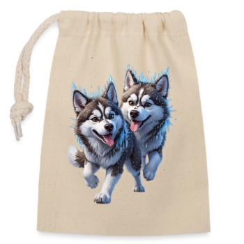 Two huskies with snow and icicles - Closable cotton gift bag (14x20cm) - nature - Front