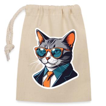 Business cat with sunglasses in a suit - Closable cotton gift bag (14x20cm) - nature - Front