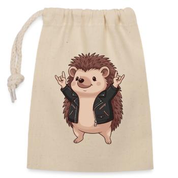 Hedgehog Rocker Lederjacke - Verschließbarer Geschenkbeutel aus Baumwolle (14x20cm) - Natur - Vorne