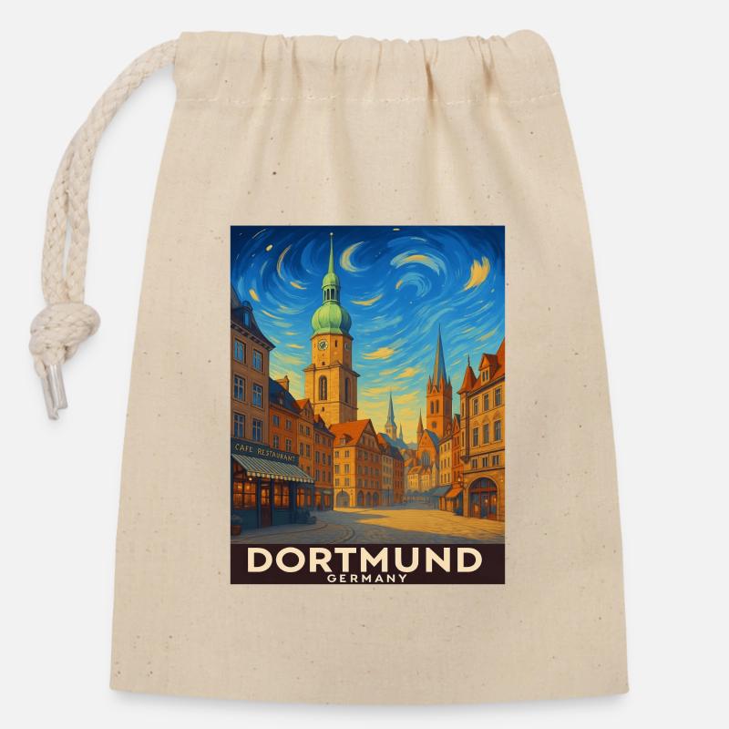 Dortmund Skyline Malerei - Verschließbarer Geschenkbeutel aus Baumwolle (14x20cm) - Natur