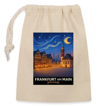 Frankfurt am Main Nachtansicht - Verschließbarer Geschenkbeutel aus Baumwolle (14x20cm) - Natur - Vorne