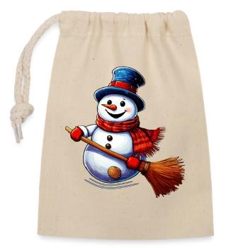 Bonhomme de neige - Sac cadeau en coton avec cordon (14 x 20 cm) - nature - Devant