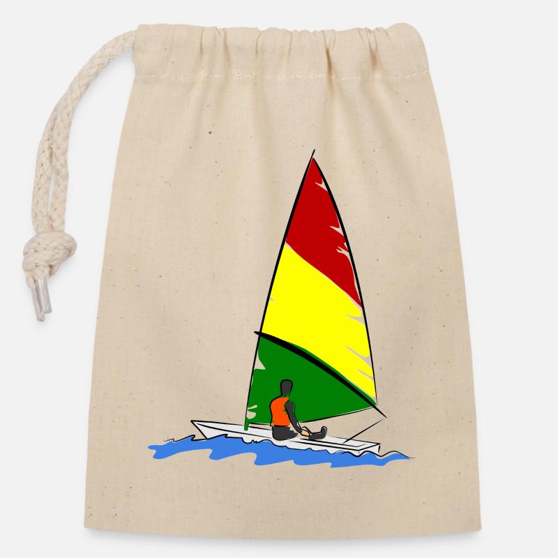 Segelboot mit Segler - Verschließbarer Geschenkbeutel aus Baumwolle (14x20cm) - Natur