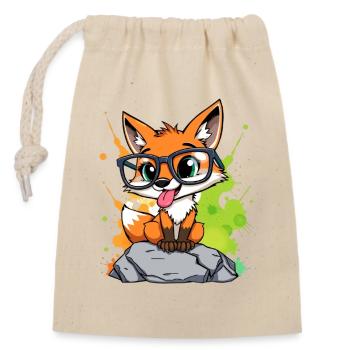 Brillenfuchs auf Stein - Verschließbarer Geschenkbeutel aus Baumwolle (14x20cm) - Natur - Vorne