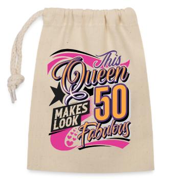 Reine du 50e anniversaire - Sac cadeau en coton avec cordon (14 x 20 cm) - nature - Devant