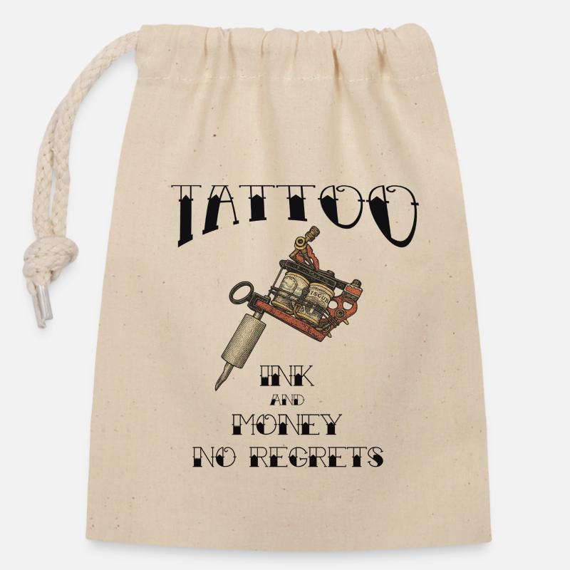 Tattoo Machine INK & MONEY - Closable cotton gift bag (14x20cm) - nature