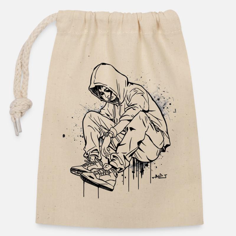 Silhouette Kapuzenpullover Graffiti - Verschließbarer Geschenkbeutel aus Baumwolle (14x20cm) - Natur
