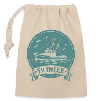 Trawler Fishing Cutter Ahoy Maritim - Closable cotton gift bag (14x20cm) - nature - Front