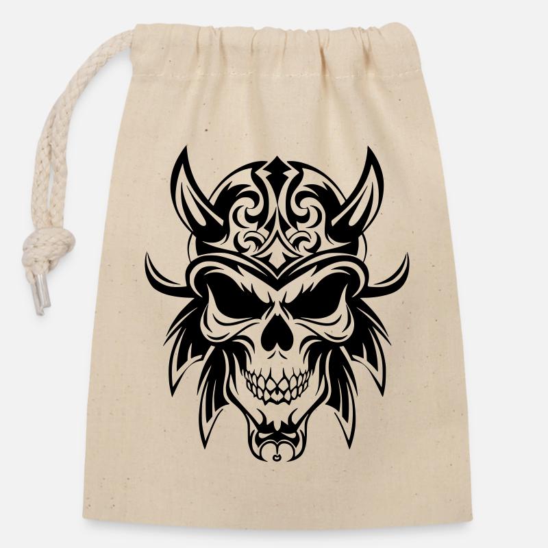 Stylized skull with a tribal look - Closable cotton gift bag (14x20cm) - nature