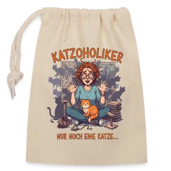 Katzoholiker Nur noch eine Katze - Lustiger Spruch - Verschließbarer Geschenkbeutel aus Baumwolle (14x20cm) - Natur - Vorne