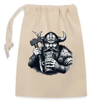 Viking Bierkrug Krieger - Verschließbarer Geschenkbeutel aus Baumwolle (14x20cm) - Natur - Vorne