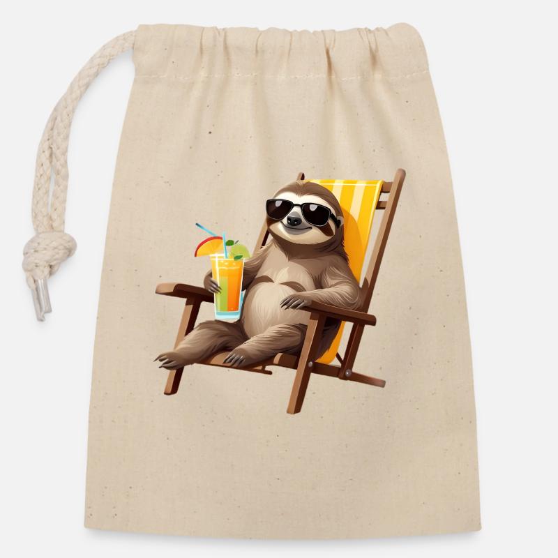 Sommersloth dans un transat - Sac cadeau en coton avec cordon (14 x 20 cm) - nature