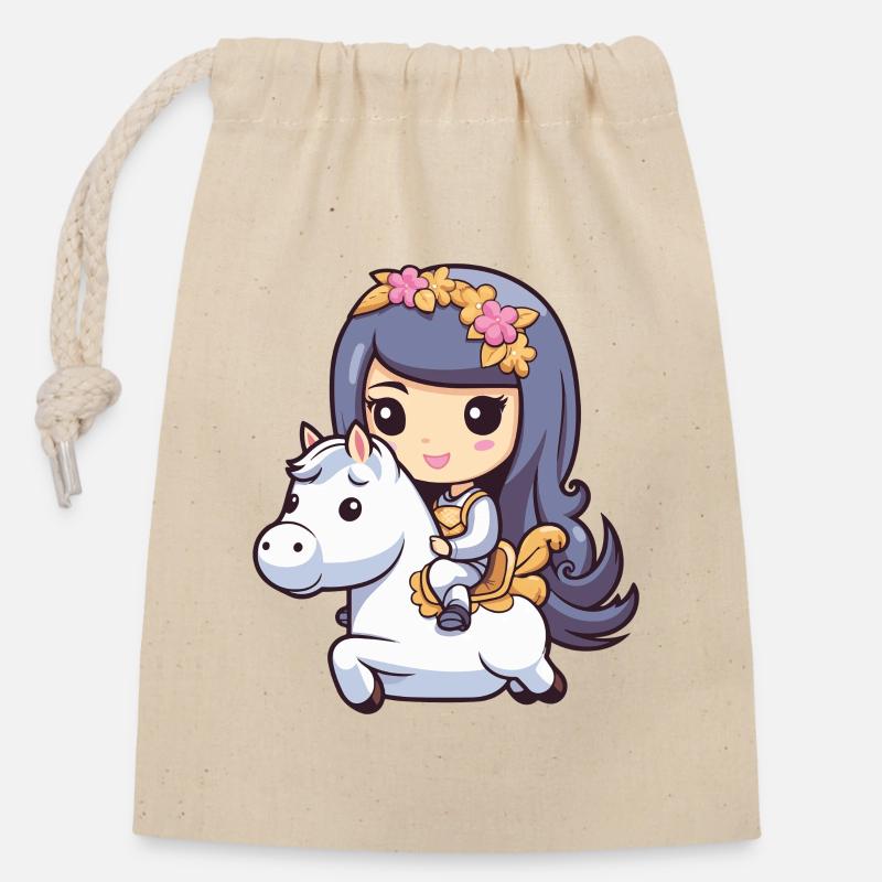 Prinzessin Pferd Comic - Verschließbarer Geschenkbeutel aus Baumwolle (14x20cm) - Natur