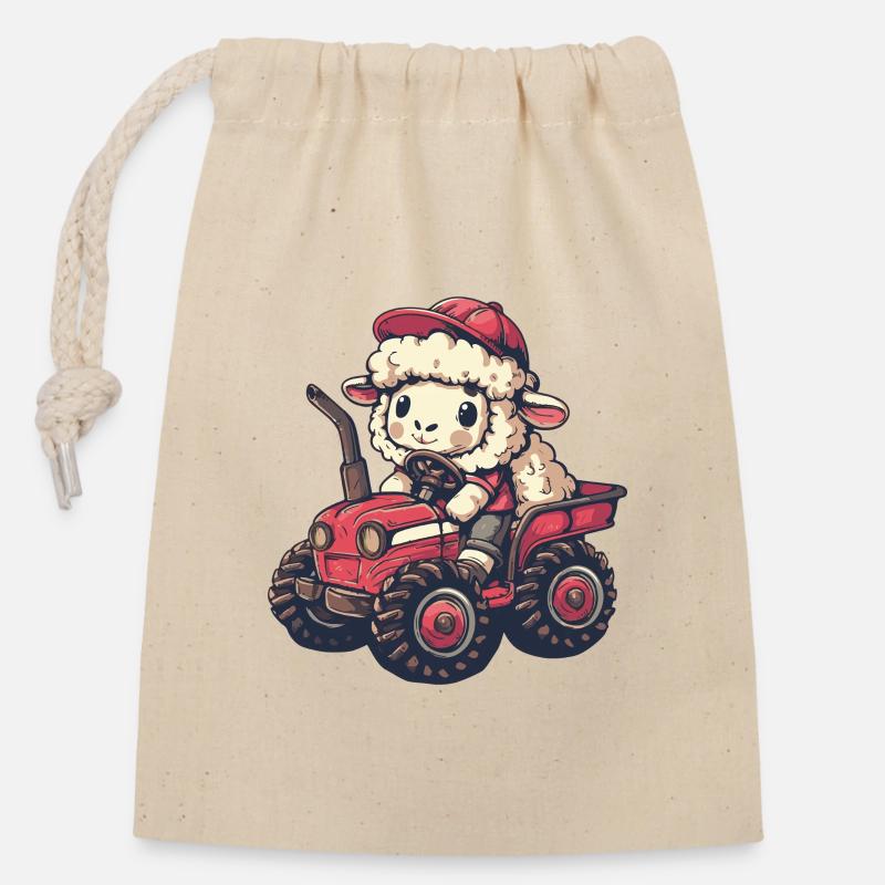 Schaf Traktor Farmer - Verschließbarer Geschenkbeutel aus Baumwolle (14x20cm) - Natur