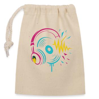 Casque néon, vinyle, son techno rave - Sac cadeau en coton avec cordon (14 x 20 cm) - nature - Devant
