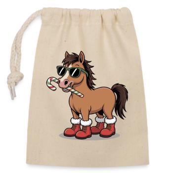Cheval d’hiver dans le style canne d’orge - Sac cadeau en coton avec cordon (14 x 20 cm) - nature - Devant