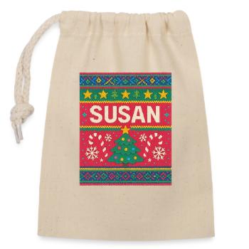 Susan Christmas Knit Art - Verschließbarer Geschenkbeutel aus Baumwolle (14x20cm) - Natur - Vorne