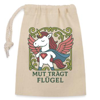 Courage Wears Wings, Unicorn Superhero Shirt - Closable cotton gift bag (14x20cm) - nature - Front