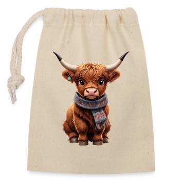 Vache câline avec écharpe - Sac cadeau en coton avec cordon (14 x 20 cm) - nature - Devant
