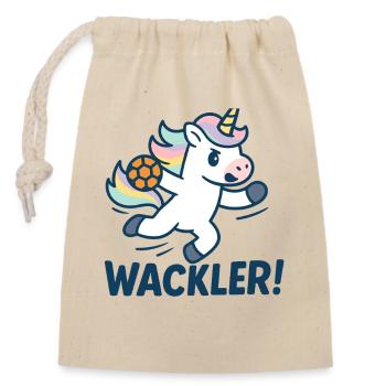 Einhorn Handball Wackler, Dribbler, Kinder - Verschließbarer Geschenkbeutel aus Baumwolle (14x20cm) - Natur - Vorne